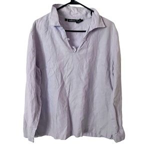 Willi Smith 100% Linen Lavender‎ Collared Long Sleeve Pullover Top L